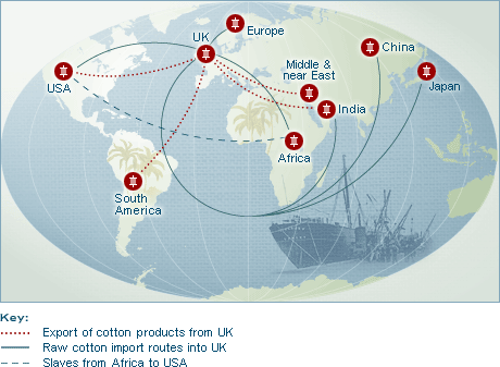 Map of world showing trade routes